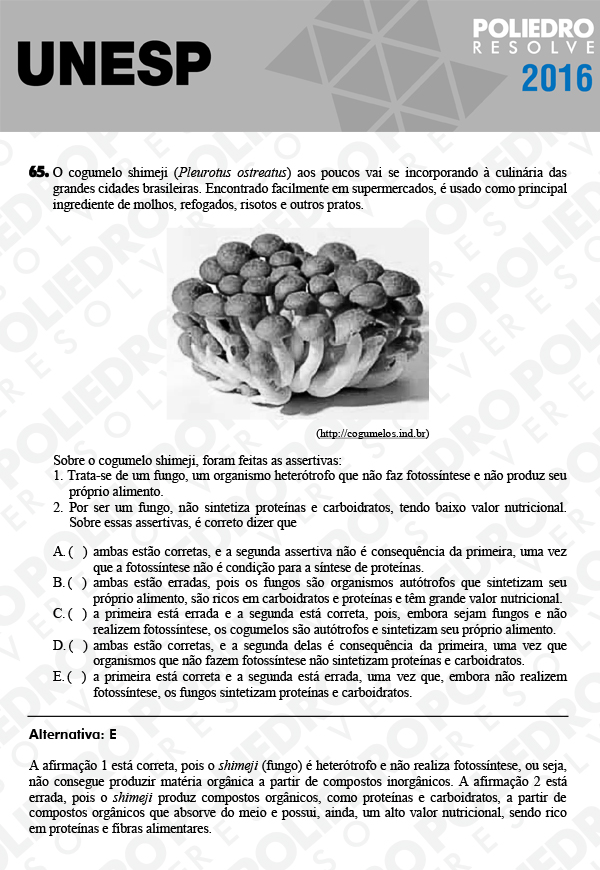 Questão 65 - 1ª Fase - UNESP 2016