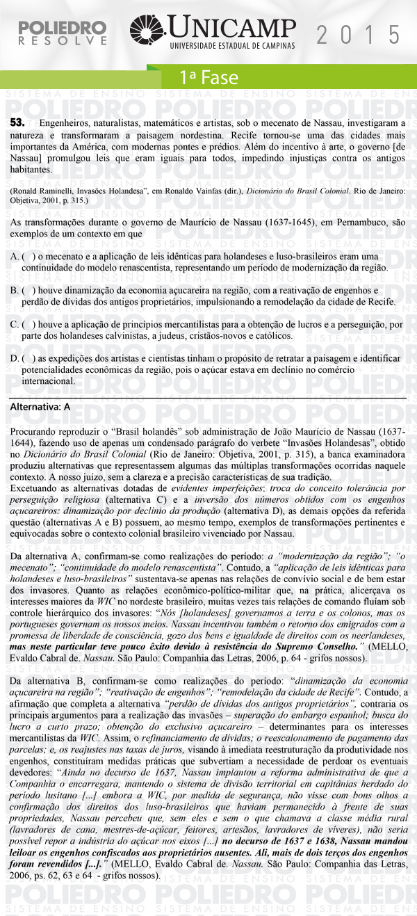 Questão 53 - 1ª Fase - UNICAMP 2015