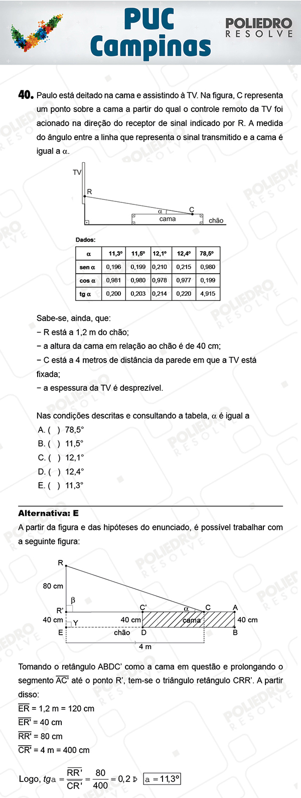 Questão 40 - 1ª Fase - Prova Verde - PUC-Campinas 2018