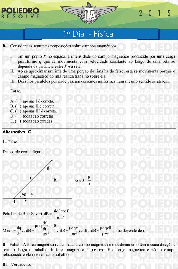 Questão 5 - Física - ITA 2015