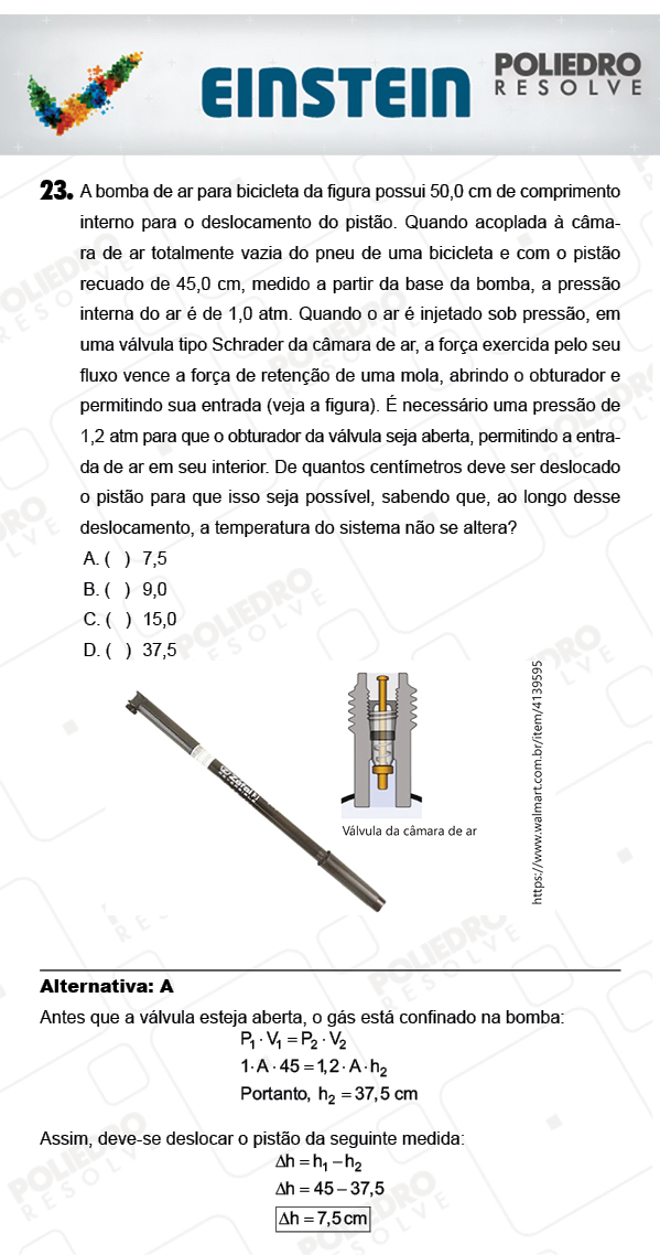 Questão 23 - 1ª FASE - EINSTEIN 2018