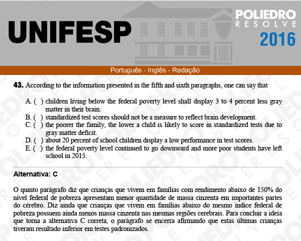 Questão 43 - Línguas - UNIFESP 2016