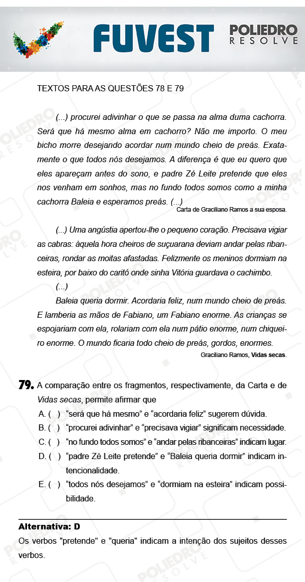 Questão 79 - 1ª Fase - PROVA V - FUVEST 2018