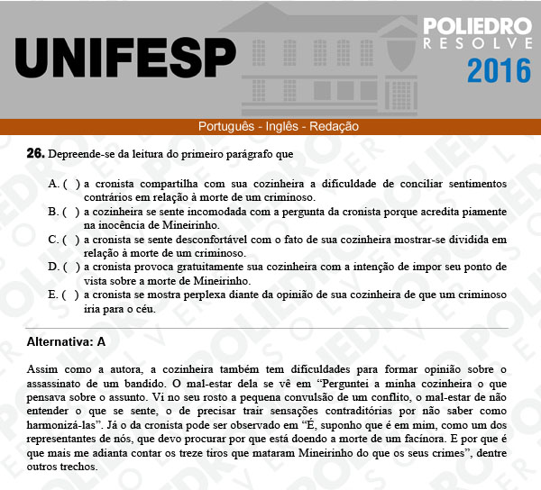 Questão 26 - Línguas - UNIFESP 2016