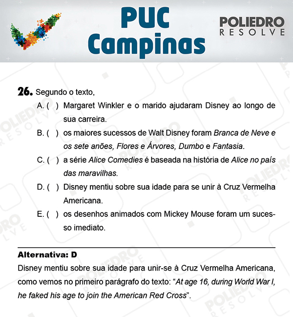 Questão 26 - 1ª Fase - Prova Verde - PUC-Campinas 2018