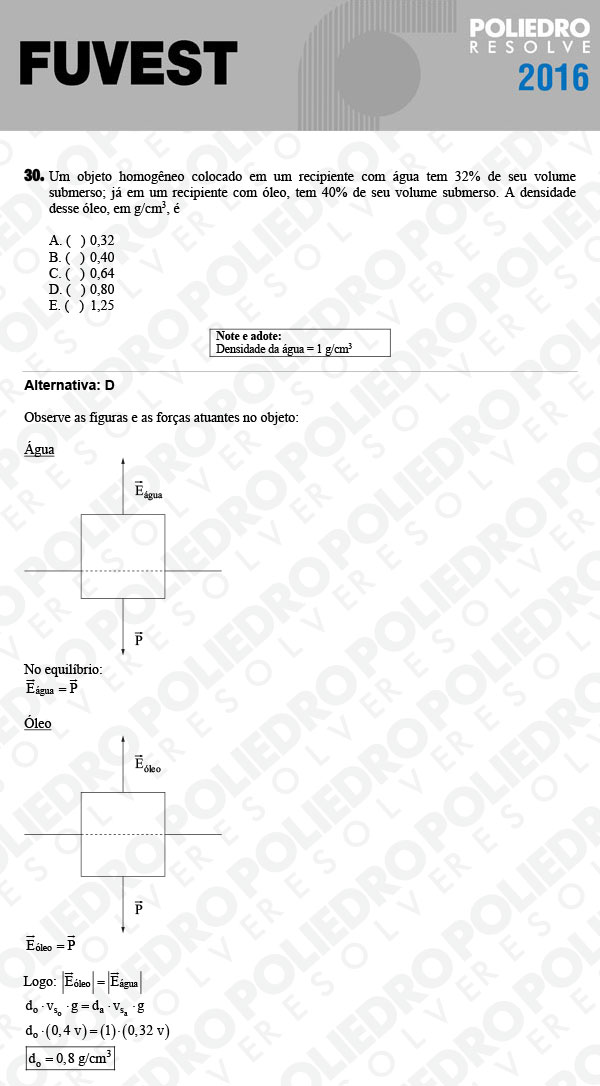 Questão 30 - 1ª Fase - FUVEST 2016