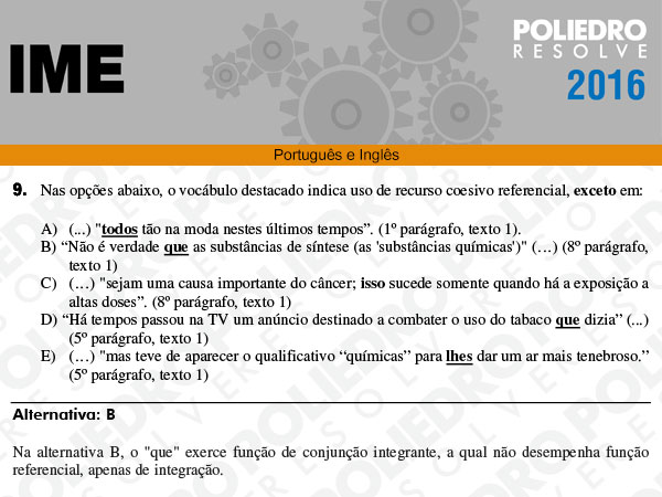 Questão 9 - Português e Inglês - IME 2016