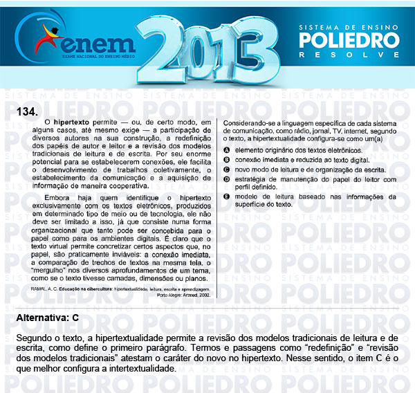 Questão 134 - Domingo (Prova Cinza) - ENEM 2013