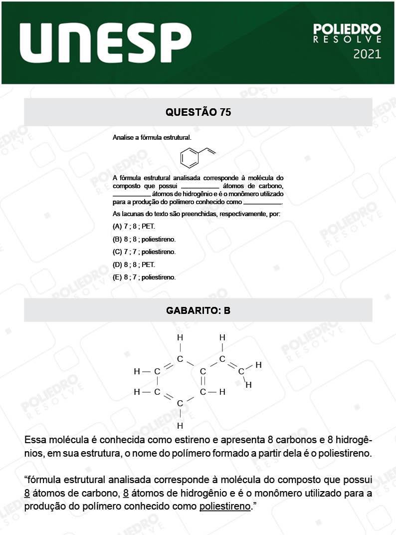 Questão 75 - 1ª Fase - 1º Dia - UNESP 2021