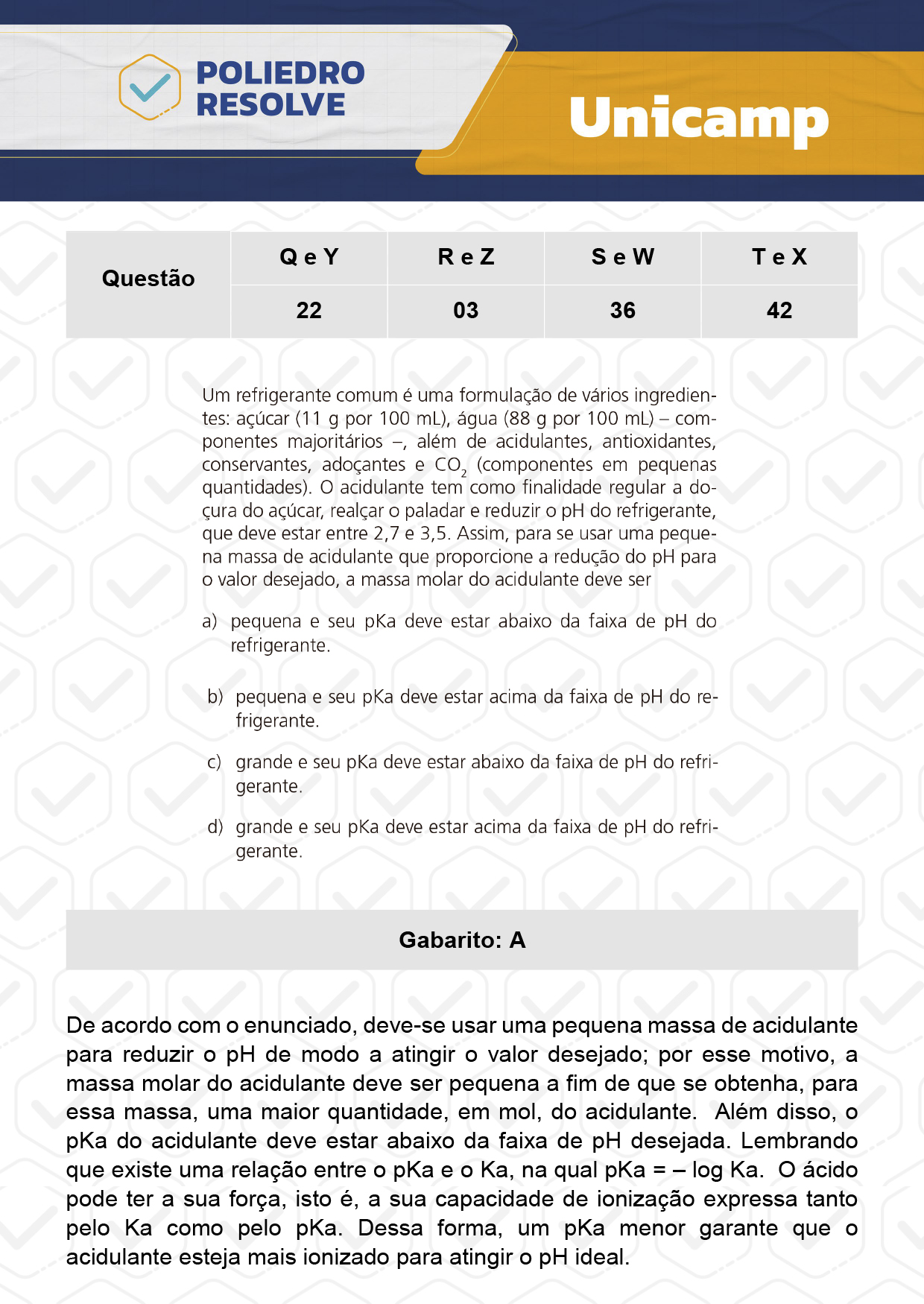 Questão 22 - 1ª Fase - 1º Dia - Q e Y - UNICAMP 2024