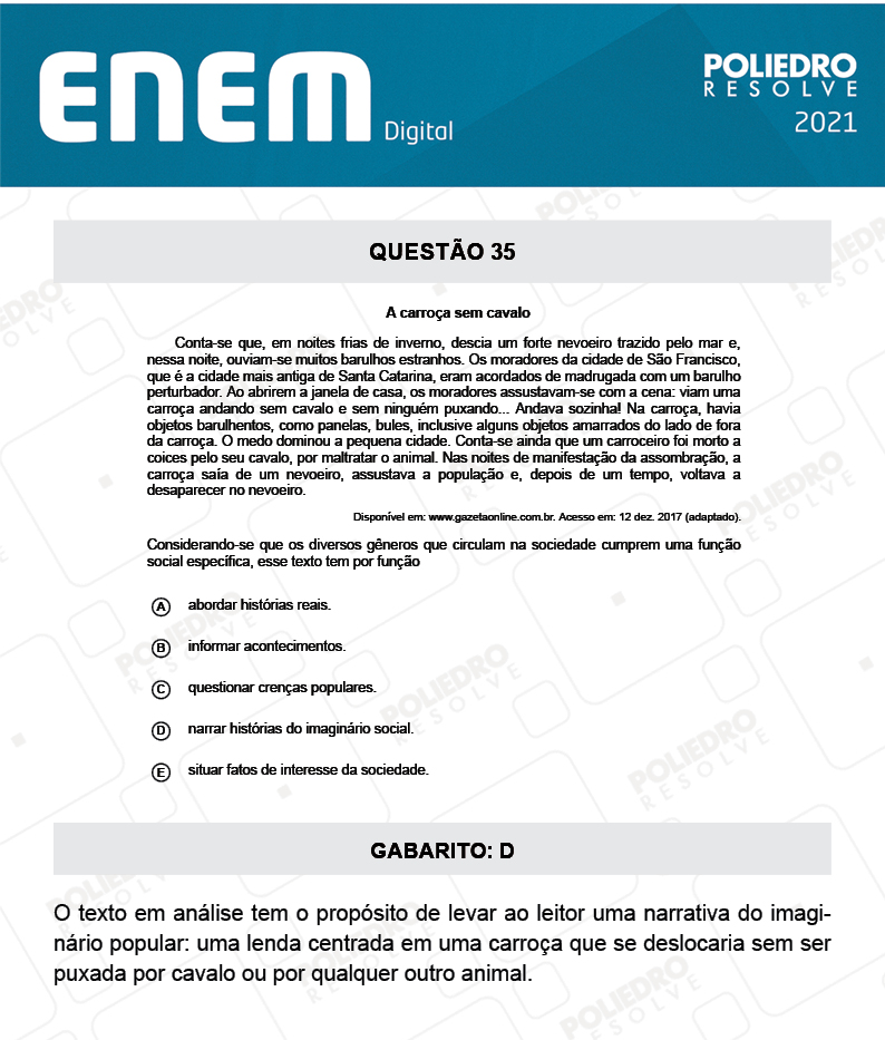 Questão 35 - 1º Dia - Prova Branca - Inglês - ENEM DIGITAL 2020