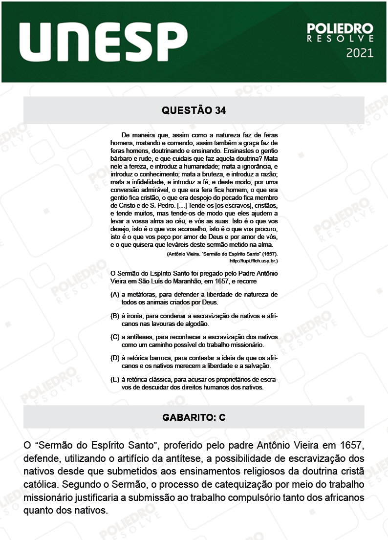 Questão 34 - 1ª Fase - 2º Dia - UNESP 2021