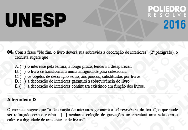 Questão 4 - 1ª Fase - UNESP 2016