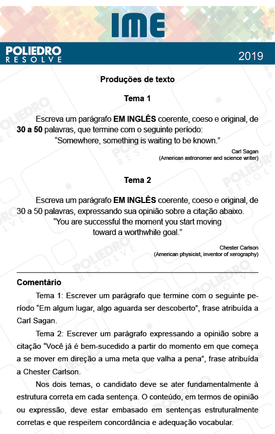 Redação - 2ª Fase - Português/Inglês - IME 2019