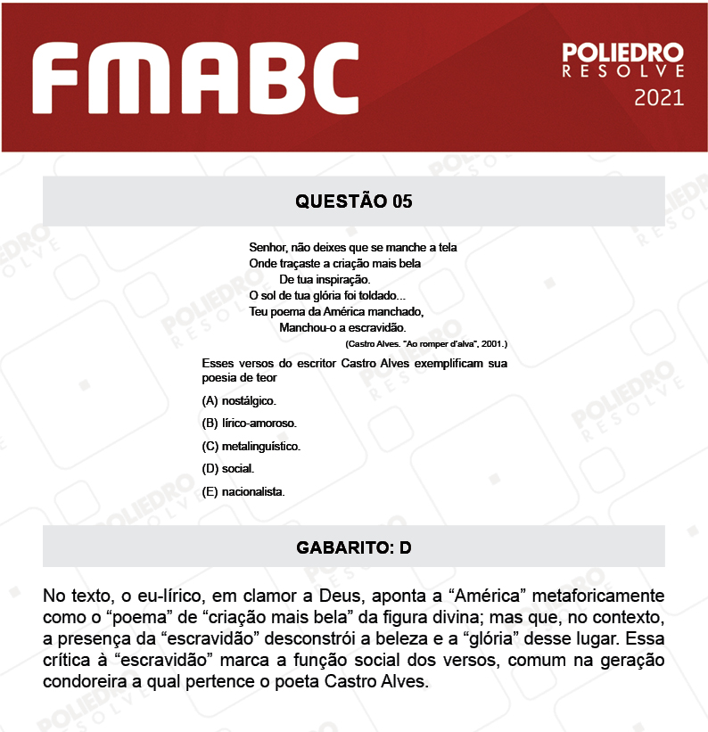 Questão 5 - Fase única - FMABC 2021