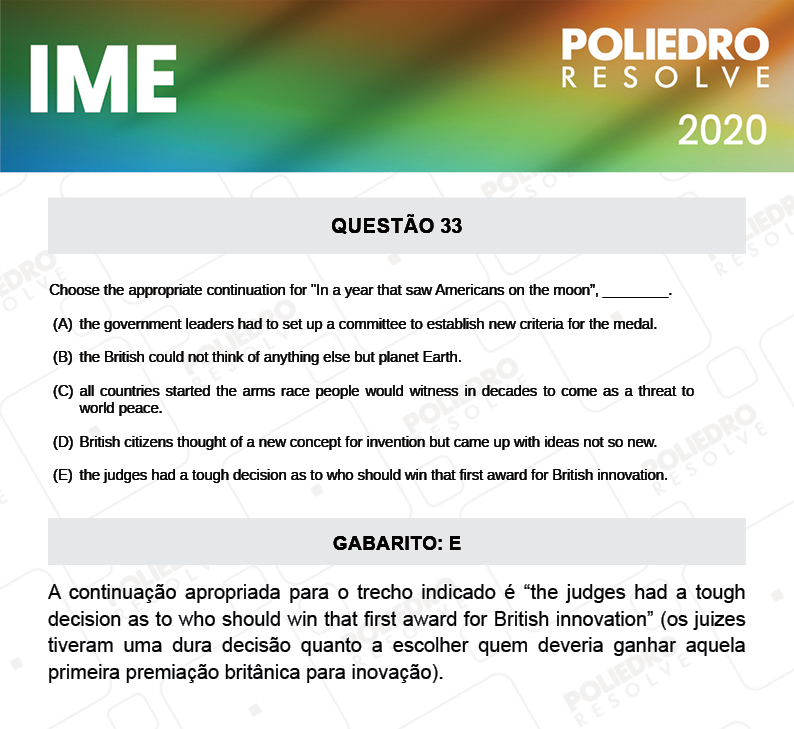 Questão 33 - 2ª Fase - Português/Inglês - IME 2020