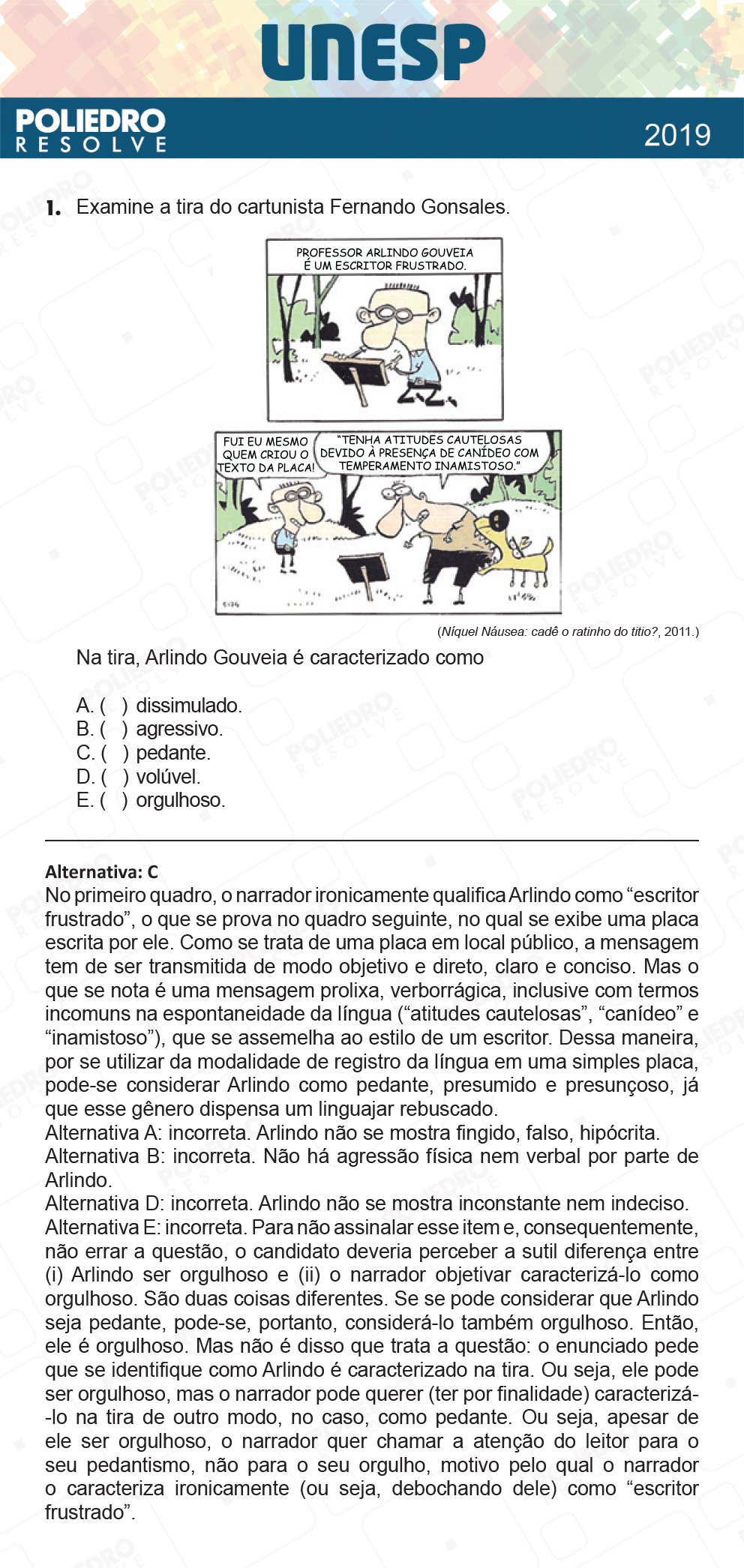 Questão 1 - 1ª Fase - UNESP 2019