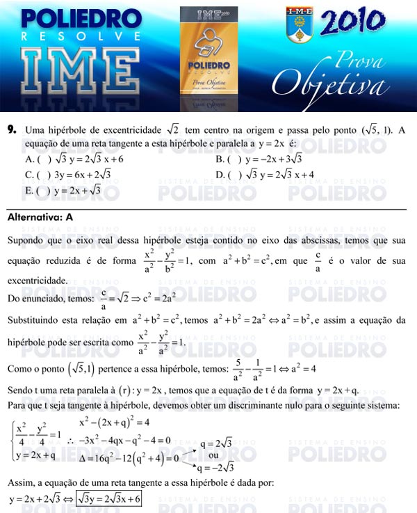 Questão 9 - Objetiva - IME 2010