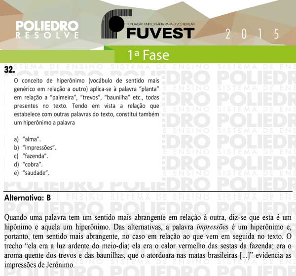 Questão 32 - 1ª Fase - FUVEST 2015