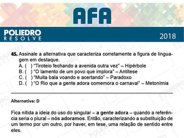 Questão 45 - Prova Modelo B - AFA 2019