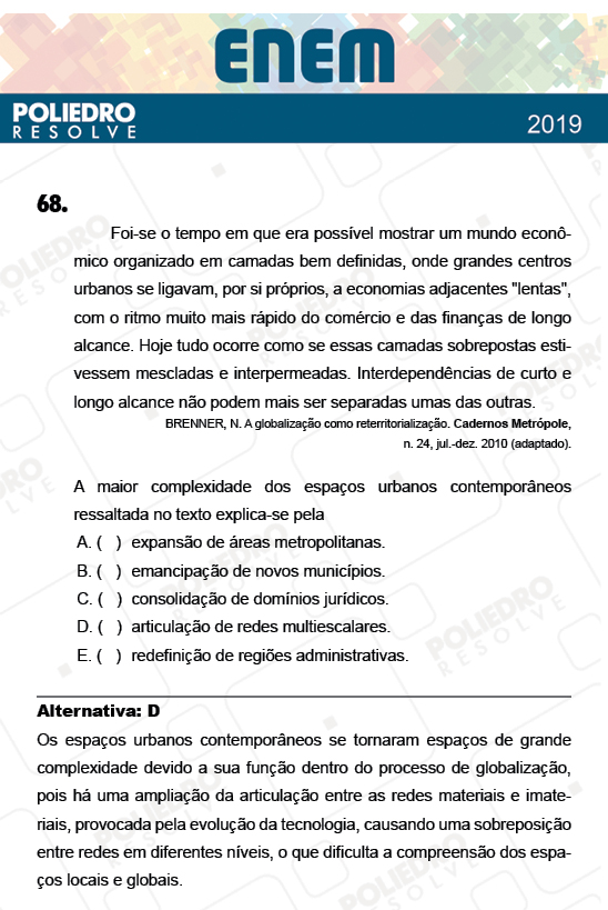 Questão 68 - 1º Dia - Prova AMARELA - ENEM 2018