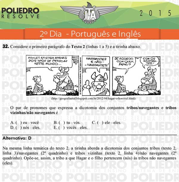 Questão 32 - Português e Inglês - ITA 2015