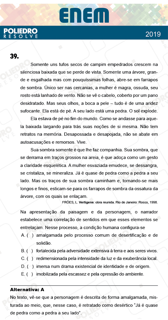 Questão 39 - 1º Dia - Prova AMARELA - ENEM 2018