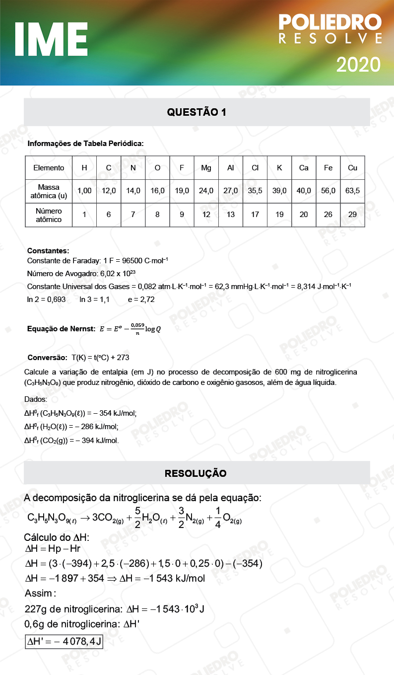 Dissertação 1 - 2ª Fase - Química - IME 2020