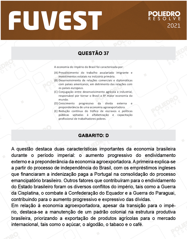 Questão 37 - 1ª Fase - FUVEST 2021