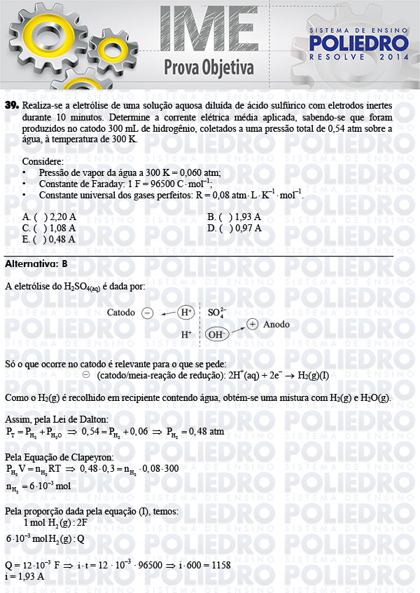 Questão 39 - Objetiva - IME 2014