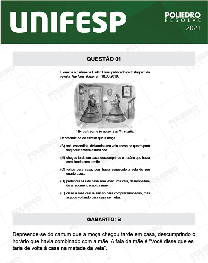 Questão 1 - Fase única - 1º Dia - UNIFESP 2021