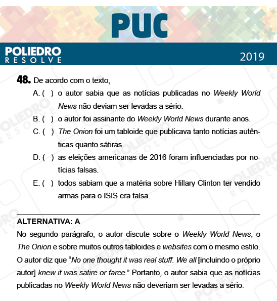 Questão 48 - 1ª Fase - PUC-Campinas 2019