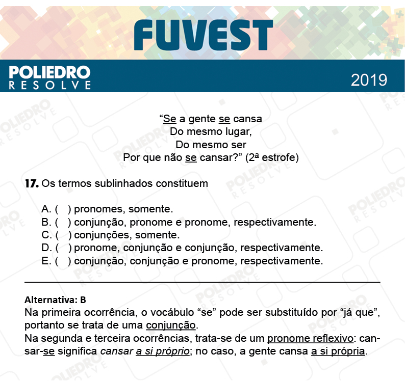 Questão 17 - Fase única - 1º Dia - UNIFESP 2019