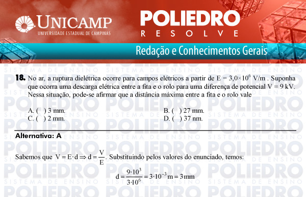 Questão 18 - 1ª Fase Versão Q-Z - UNICAMP 2011