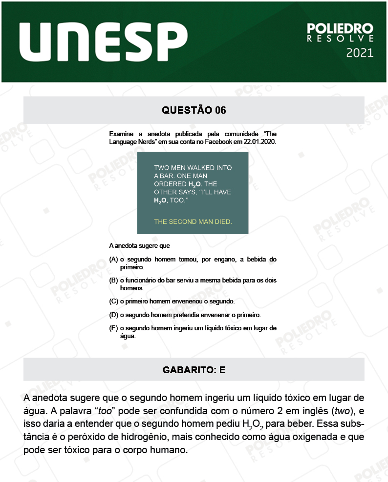 Questão 6 - 1ª Fase - 2º Dia - UNESP 2021