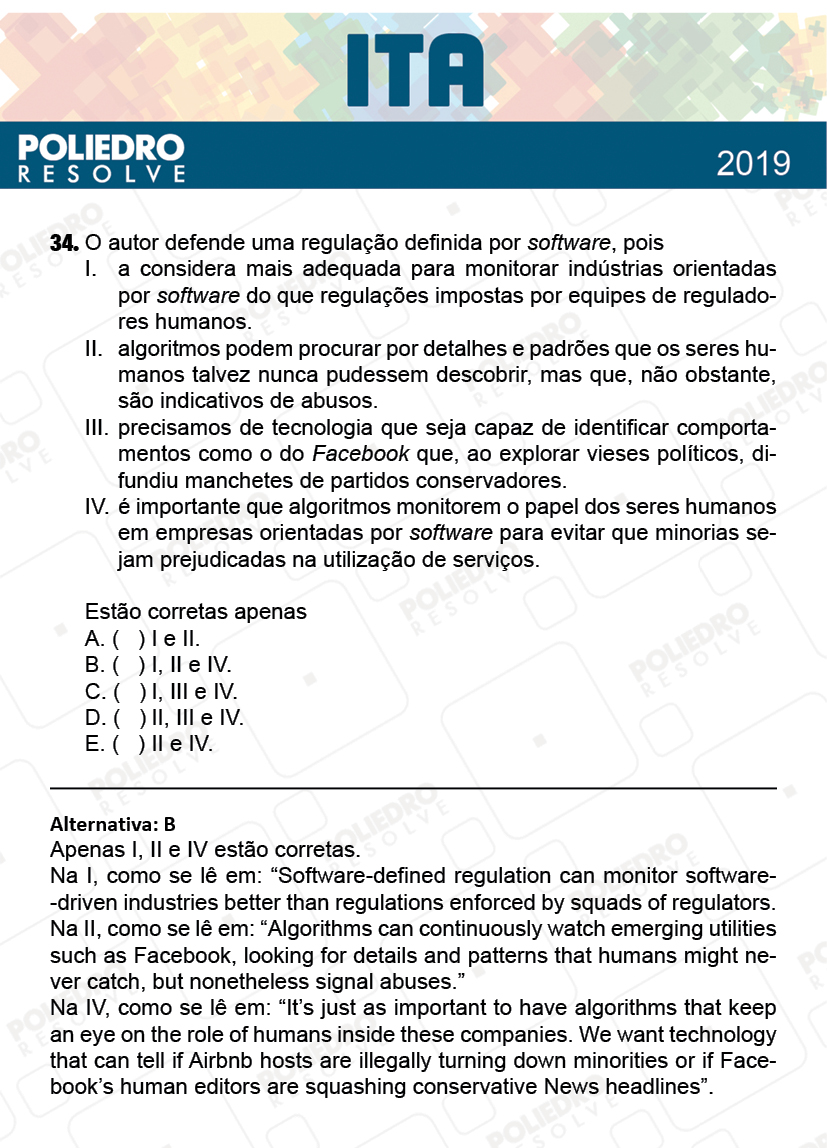 Questão 34 - 1ª Fase - FIS / POR / ING/ MAT / QUI - ITA 2019