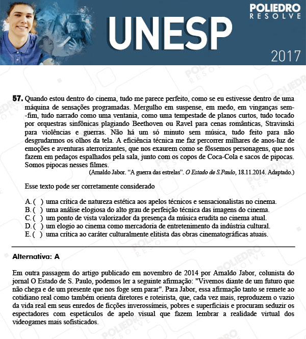 Questão 57 - 1ª Fase - UNESP 2017