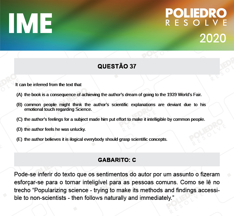 Questão 37 - 2ª Fase - Português/Inglês - IME 2020