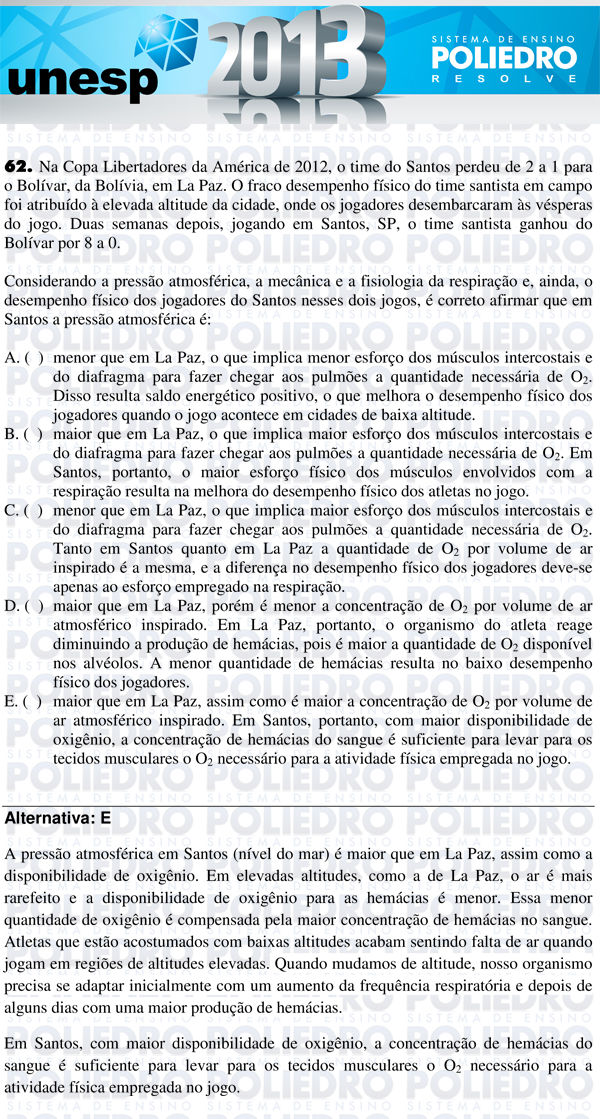 Questão 62 - 1ª Fase - UNESP 2013
