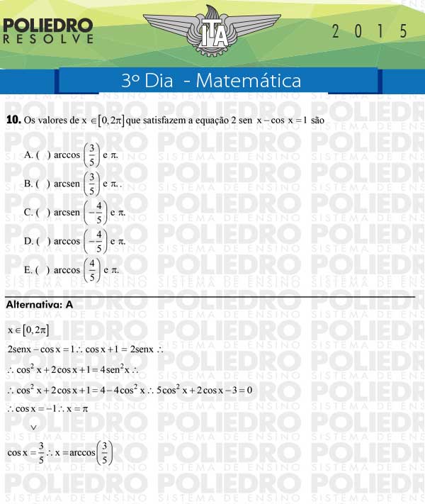 Questão 10 - Matemática - ITA 2015