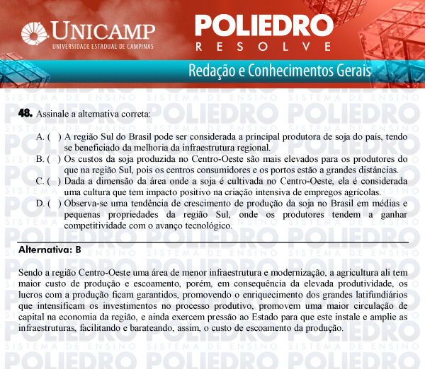 Questão 48 - 1ª Fase Versão Q-Z - UNICAMP 2011