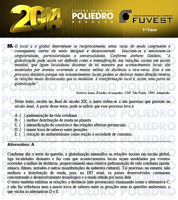 Questão 55 - 1ª Fase - FUVEST 2014