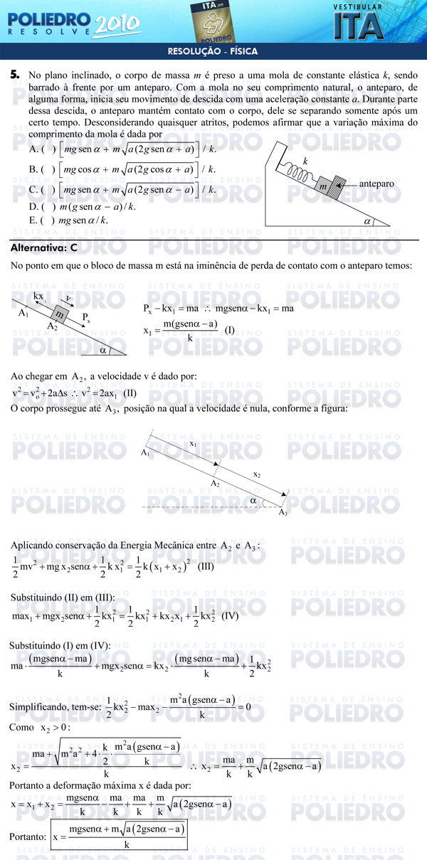 Questão 5 - Física - ITA 2010