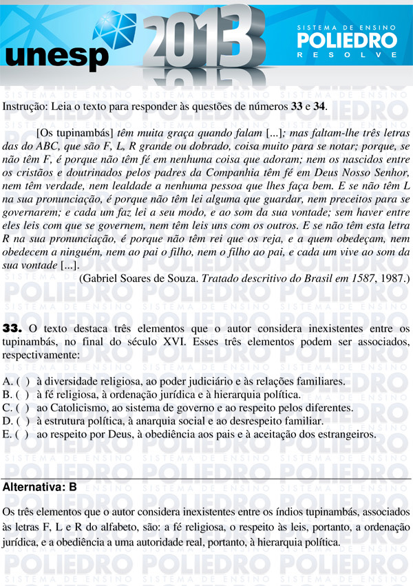 Questão 33 - 1ª Fase - UNESP 2013