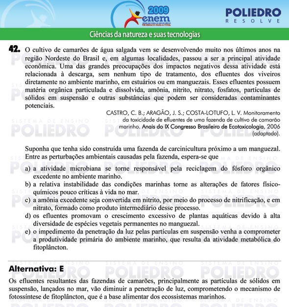 Questão 42 - Prova - ENEM 2009