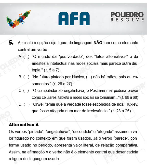 Questão 5 - Prova Modelo A - AFA 2018