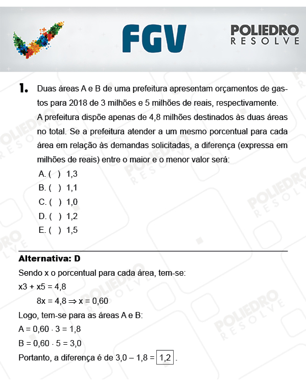 Questão 1 - Objetivas - FGV 2018