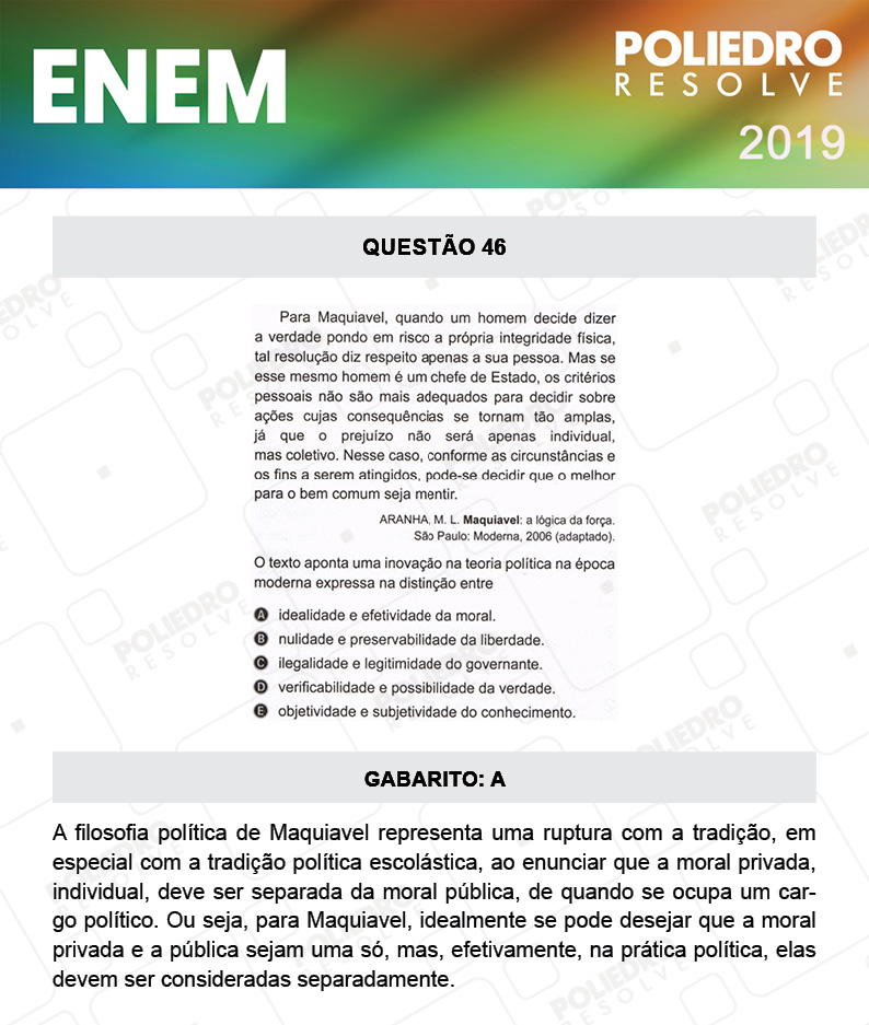 Questão 46 - 1º DIA - PROVA BRANCA - ENEM 2019