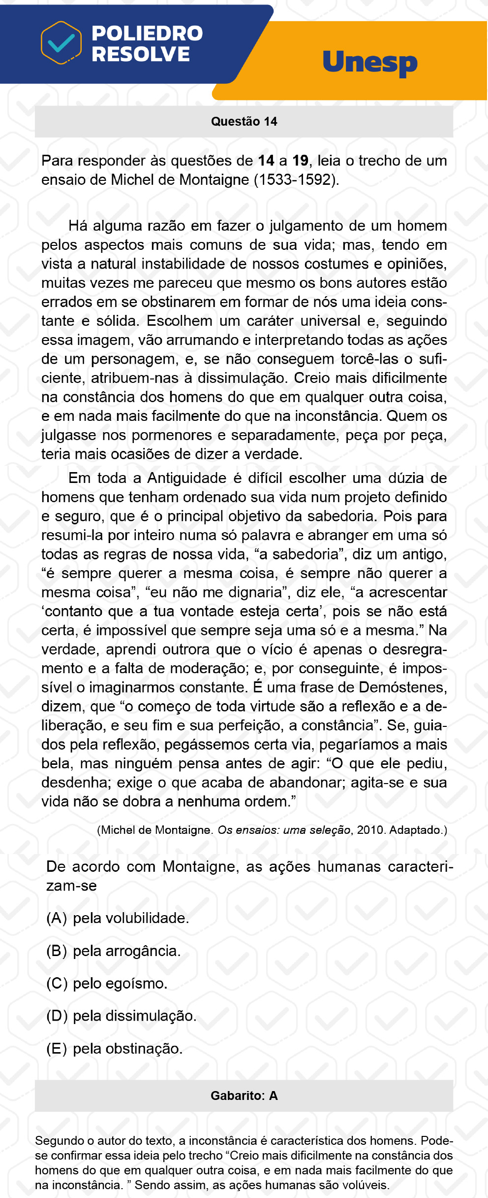 Questão 14 - 1ª Fase - UNESP 2023