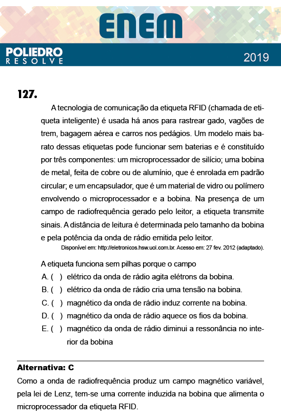 Questão 127 - 2º Dia - Prova ROSA - ENEM 2018